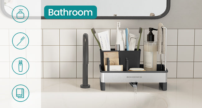 SONGMICS Sink Organizer with Rotatable Spout, Stainless Steel Sponge Holder, for Kitchen