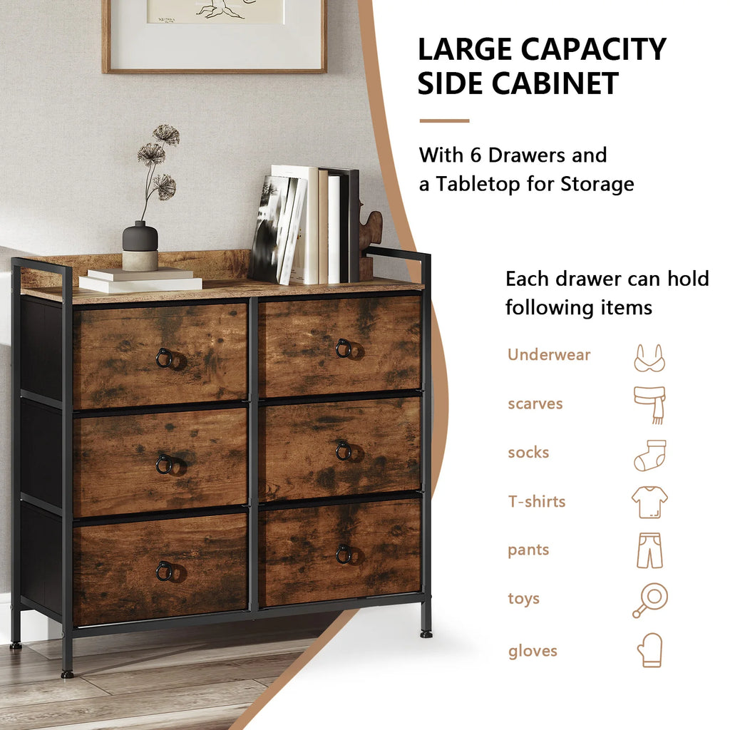 WOLTU Living Room Cabinet Chest of Drawers with 6 Fabric Drawers Storage Sideboard for Bedroom Hallway Home Organizer
