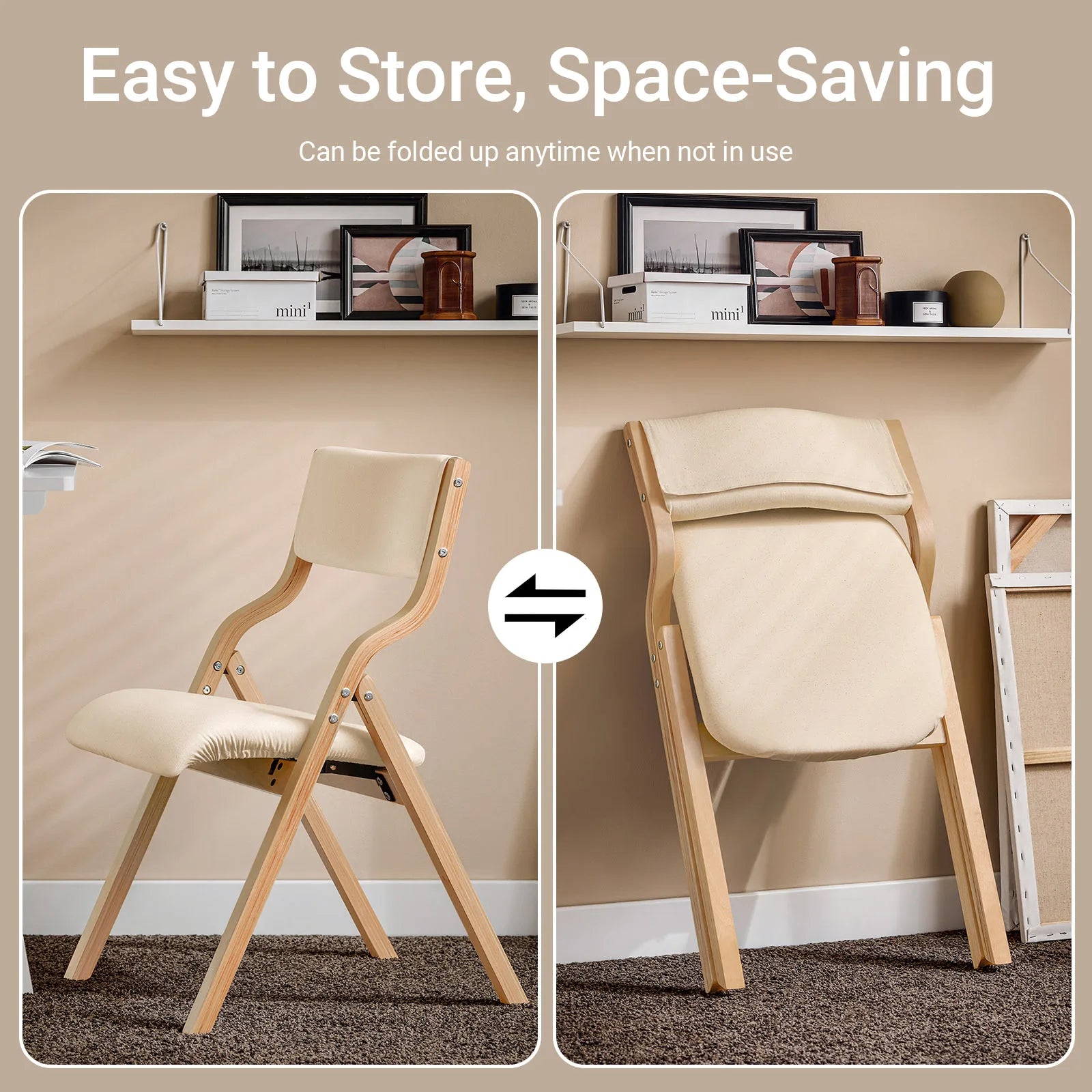 SoBuy FST40 Folding Chair Wooden Padded Folding Kitchen Chairs with Backrest & Seat, Compact & Versatile Seating for Dining Room