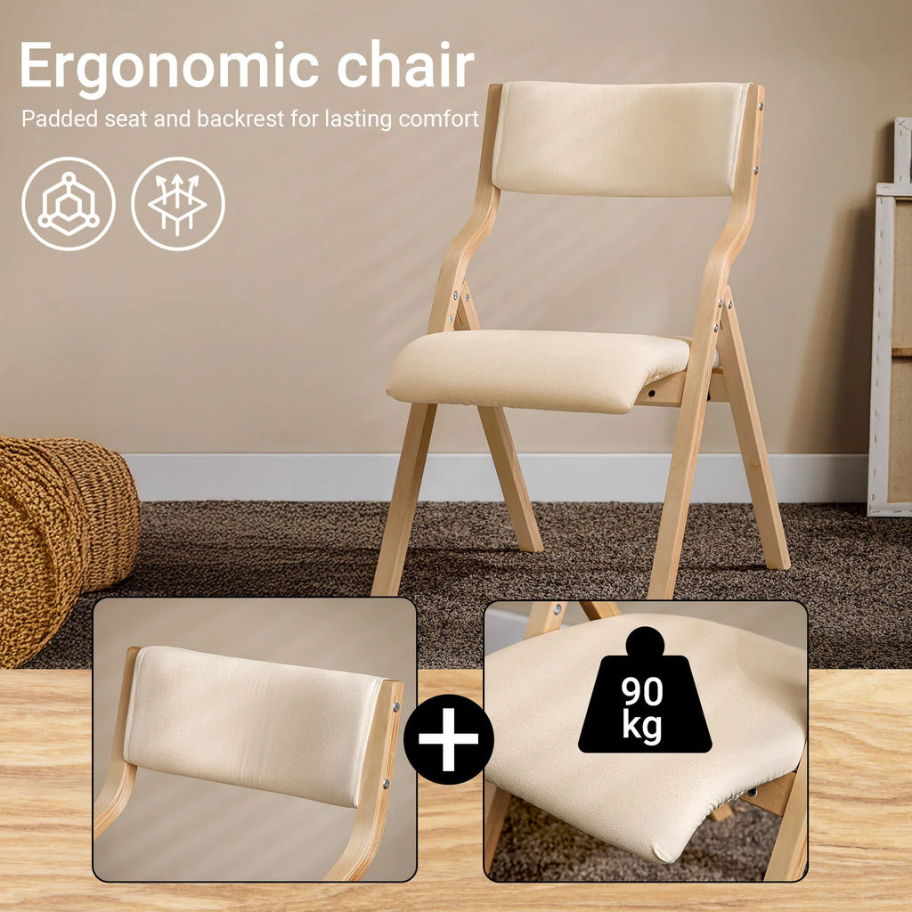 SoBuy FST40 Folding Chair Wooden Padded Folding Kitchen Chairs with Backrest & Seat, Compact & Versatile Seating for Dining Room