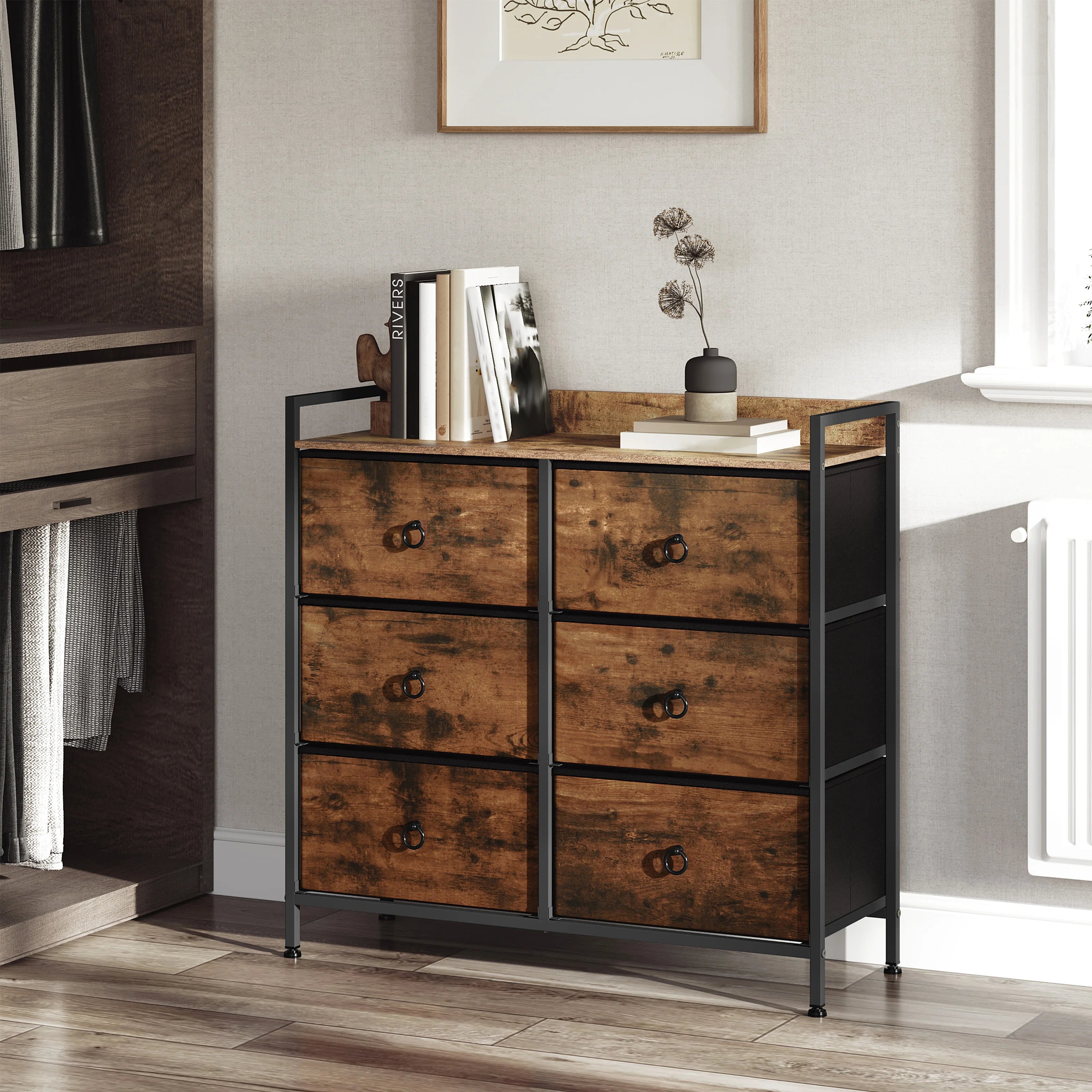 WOLTU Living Room Cabinet Chest of Drawers with 6 Fabric Drawers Storage Sideboard for Bedroom Hallway Home Organizer