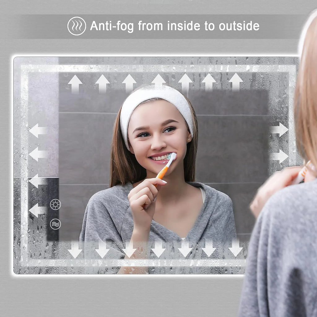Bathroom Mirror with LED Lights Illuminated Bathroom Mirror Wall Mounted Vanity Mirror, Bathroom Light Mirror with defogging