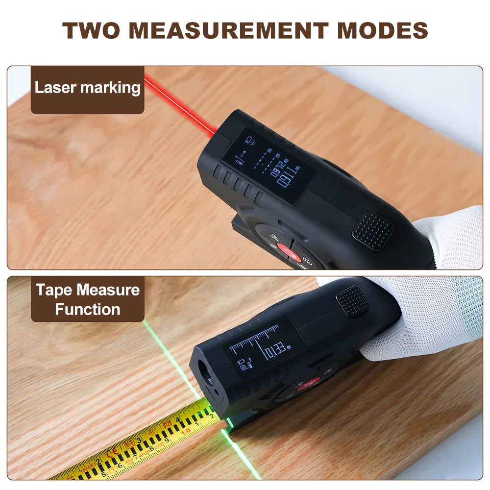 3 in 1 Digital Distance Meter Laser Marking 120M Tape Measure with Green Laser Line and LCD Display Building Laser Rangefinder