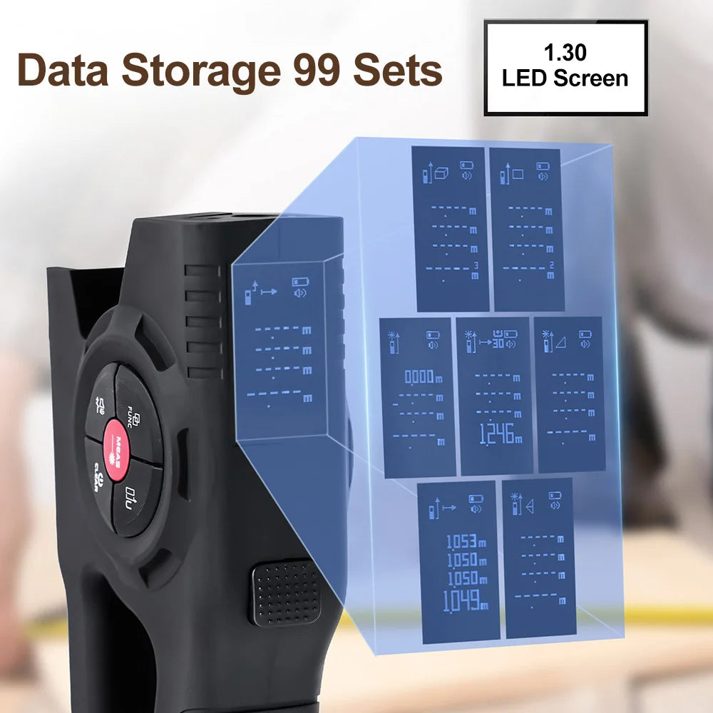 3 in 1 Digital Distance Meter Laser Marking 120M Tape Measure with Green Laser Line and LCD Display Building Laser Rangefinder