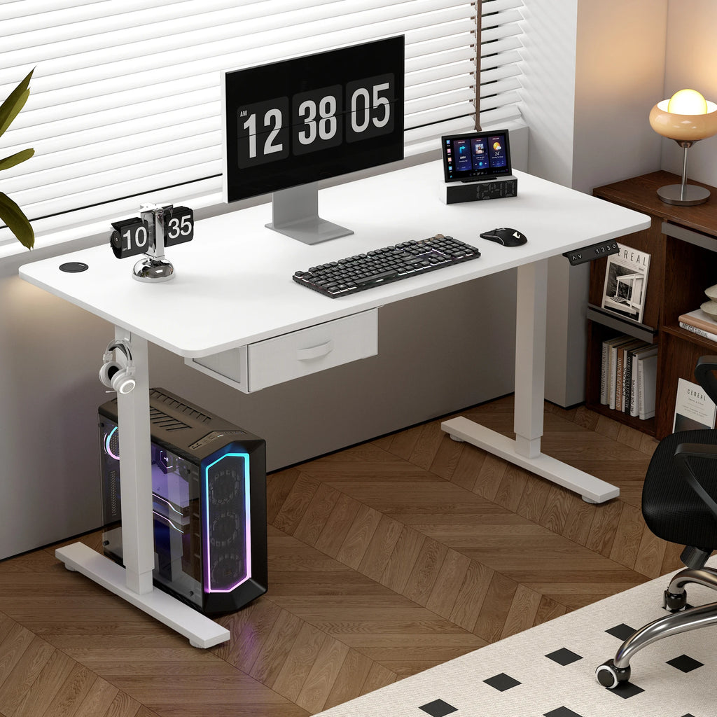 Electric Standing Desk Sit Stand Table Height Adjustable Electric Computer Desk USB Charging Port Drawer for Home Office-100cm