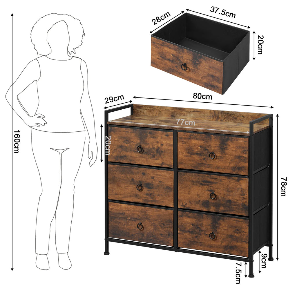 WOLTU Living Room Cabinet Chest of Drawers with 6 Fabric Drawers Storage Sideboard for Bedroom Hallway Home Organizer