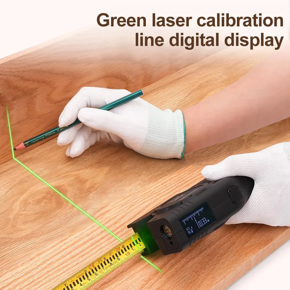 3 in 1 Digital Distance Meter Laser Marking 120M Tape Measure with Green Laser Line and LCD Display Building Laser Rangefinder
