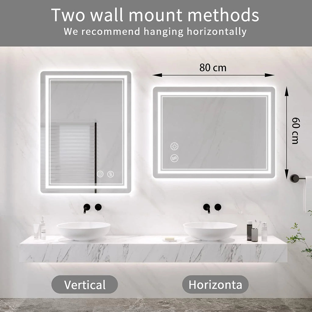 Bathroom Mirror with LED Lights Illuminated Bathroom Mirror Wall Mounted Vanity Mirror, Bathroom Light Mirror with defogging