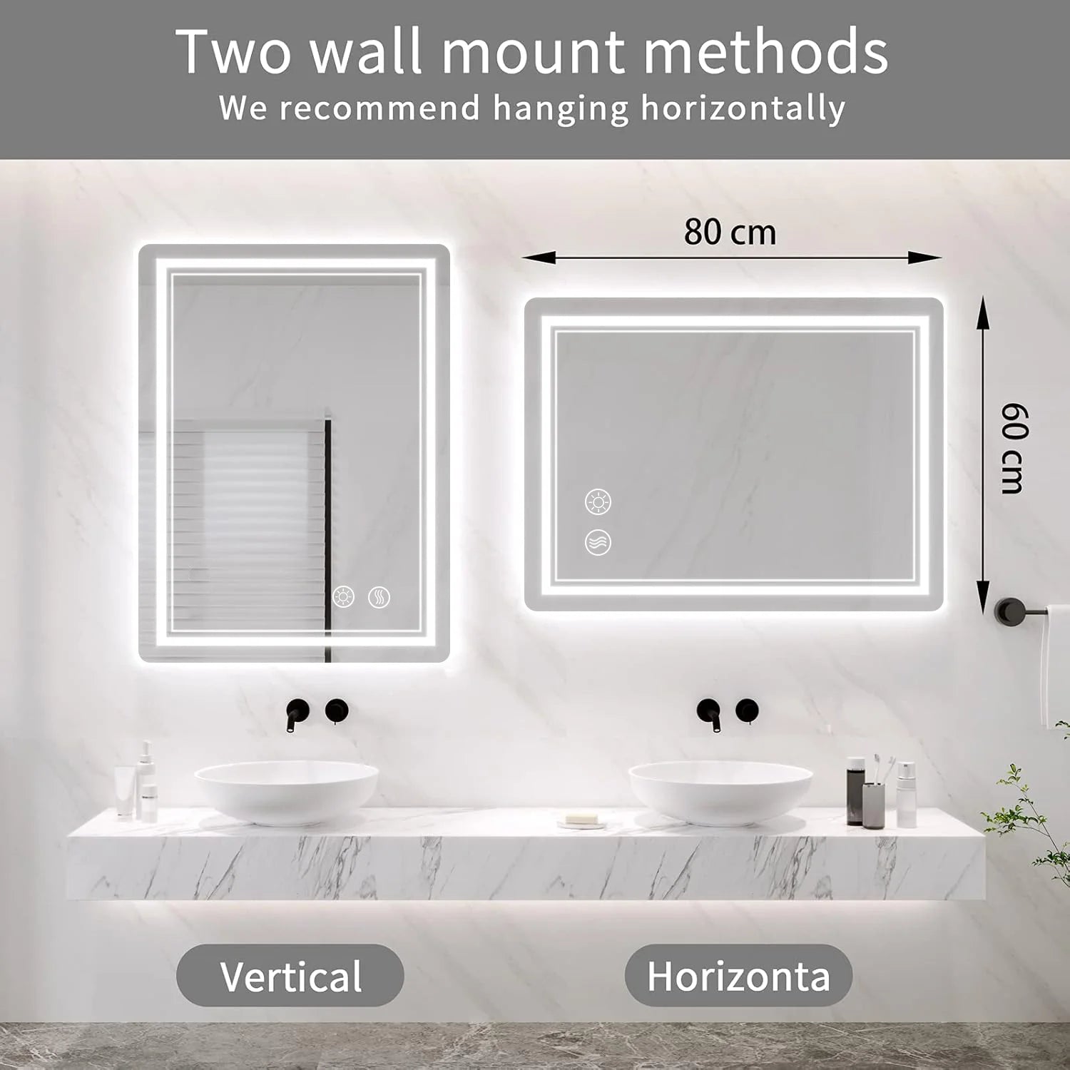 Bathroom Mirror with LED Lights Illuminated Bathroom Mirror Wall Mounted Vanity Mirror, Bathroom Light Mirror with defogging
