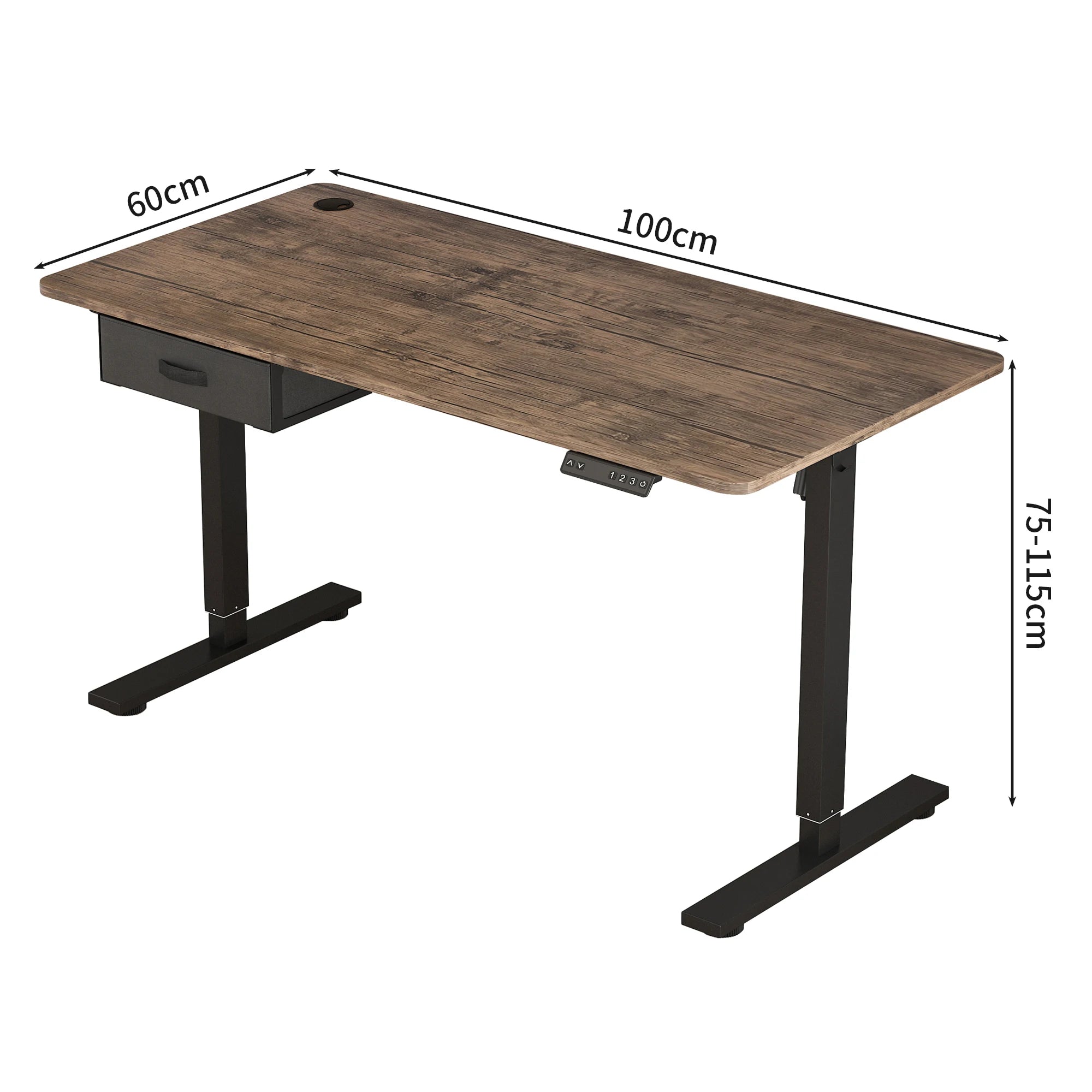 Electric Standing Desk Sit Stand Table Height Adjustable Electric Computer Desk USB Charging Port Drawer for Home Office-100cm