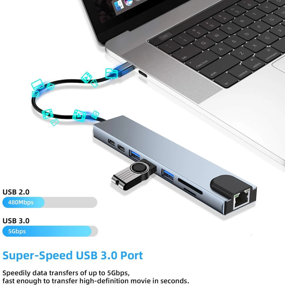 USB 3.0 Type C HUB USB C Docking Station to HDMI 4K 30HZ Type C to RJ45 100Mbps Ethernet Adapter VGA Extender Headphone PD 100W