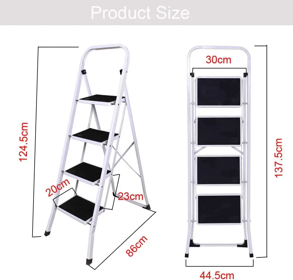 Stepladder 4 Tread Step Ladders Steel Heavy Duty Folding Stool with Anti-Slip Mat for Home Garden Works Indoor Outdoor