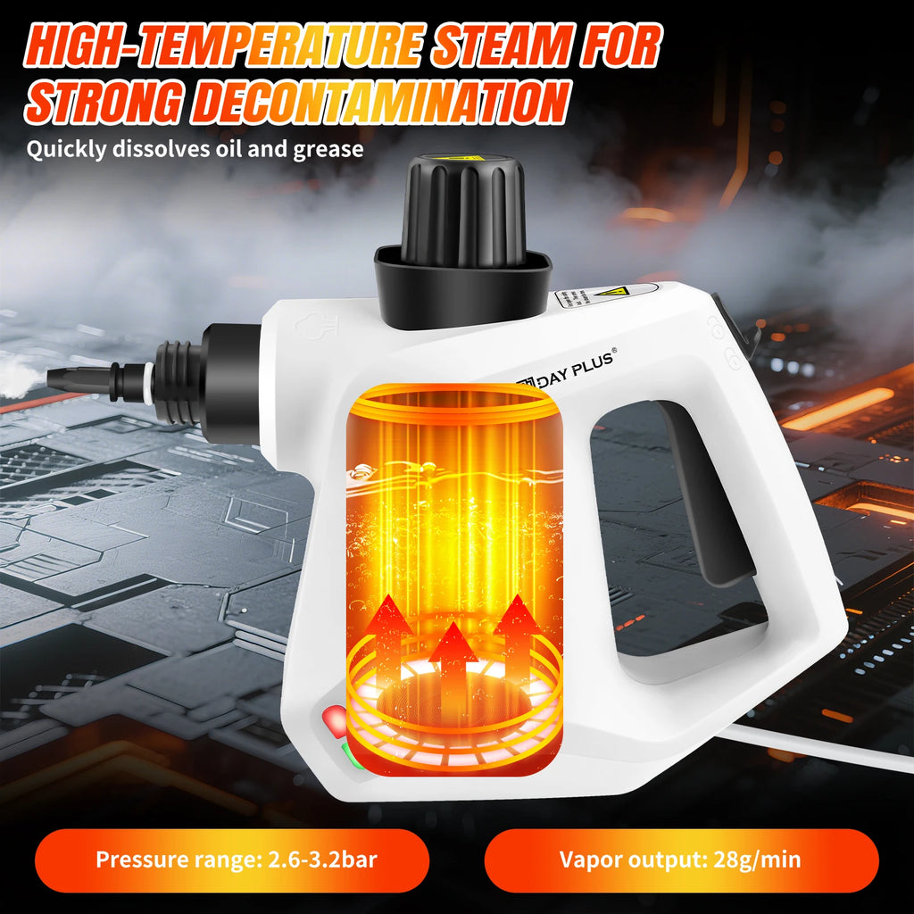 High Pressure Steam Cleaner with 2.5 m Cable,Steam Cannon and 9-Piece Accessory Set for Removing Stains on Multiple Surfaces