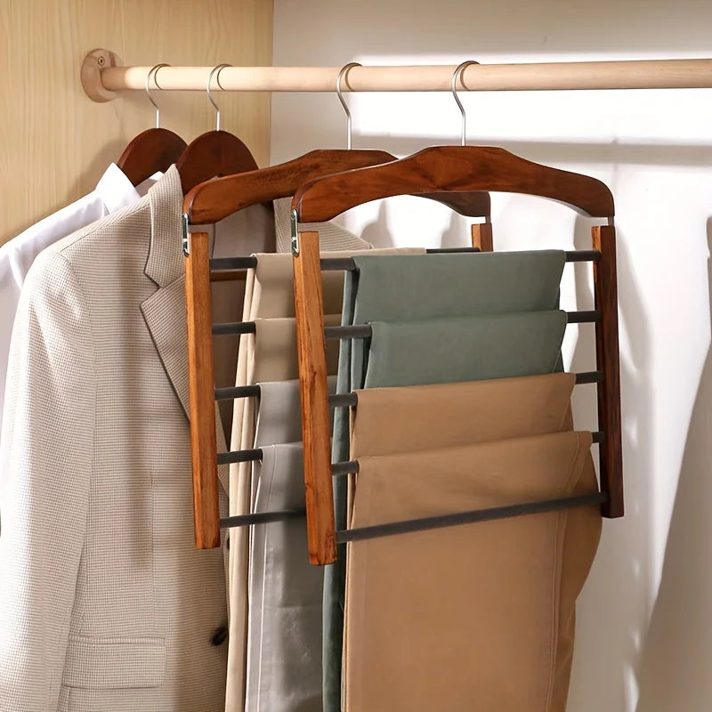 Solid Wood Multifunctional Multi-tier Trouser Rack Household Wooden Coat Rack Towel Scarf Tie Storage Rack Flocking Non-marking