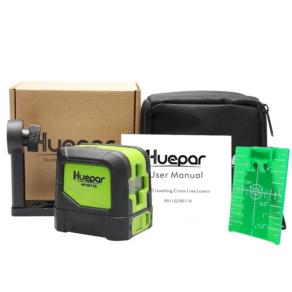 Huepar 9011G 2 Lines Laser Level Self Levelling (4 degrees) Green Beam Laser Horizontal & Vertical Cross-Line with Magnetic Base