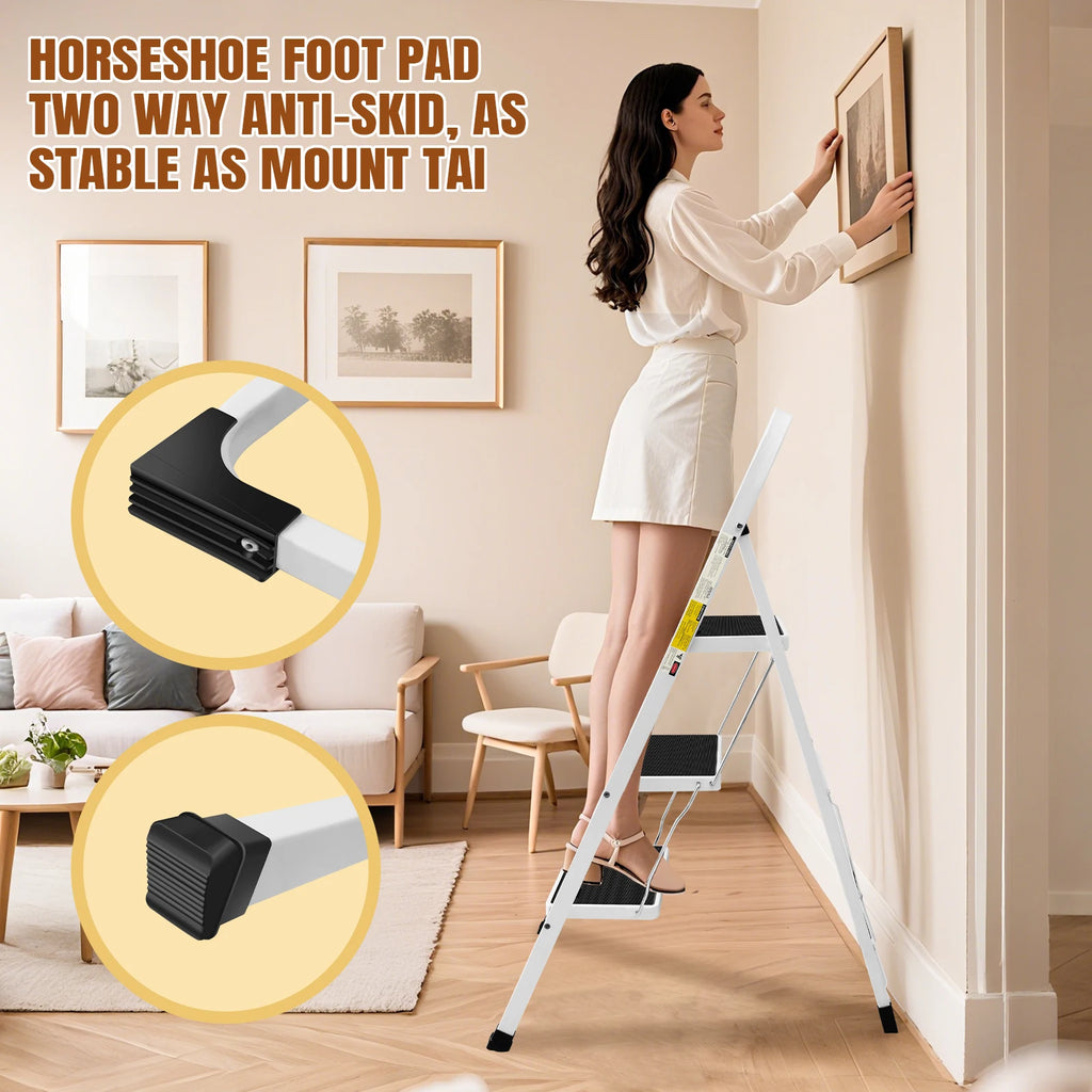 2/3/4-Step Ladder Steel Folding Portable Non-Slip Step Ladder Heavy Duty Multi Purpose for Home 150kg/330lbs Capacity