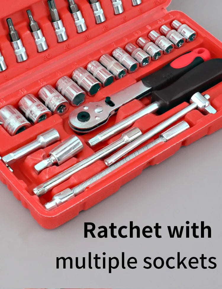 46-Piece Tool Set - General Home Use Craft Toolbox, Motorcycle Car Repair Tool Set, with Plastic Tool Box Storage Box