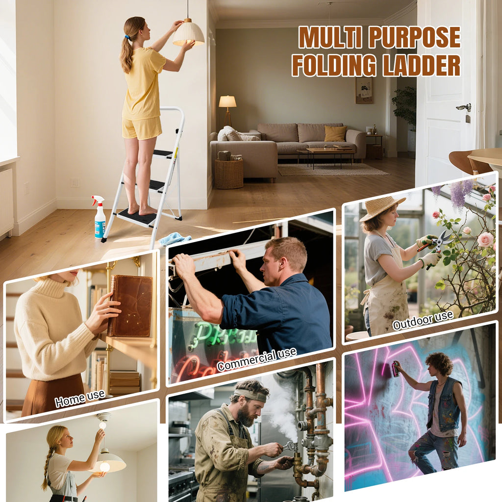 2/3/4-Step Ladder Steel Folding Portable Non-Slip Step Ladder Heavy Duty Multi Purpose for Home 150kg/330lbs Capacity