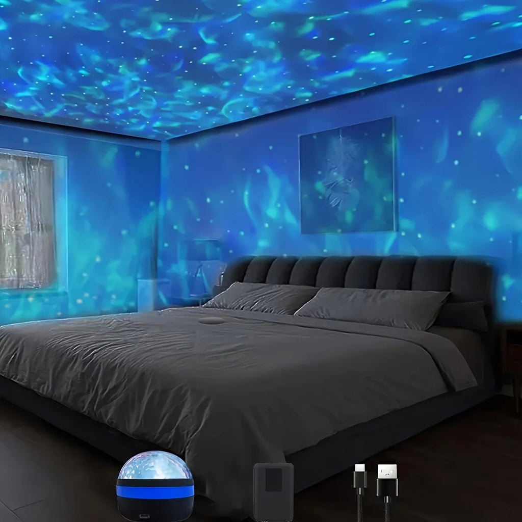 1pc LED Galaxy Star Projector Light,USB Powered,Water ripple Wave,Remote Controlled Bedroom Night Lamp,For Party,Home Theater