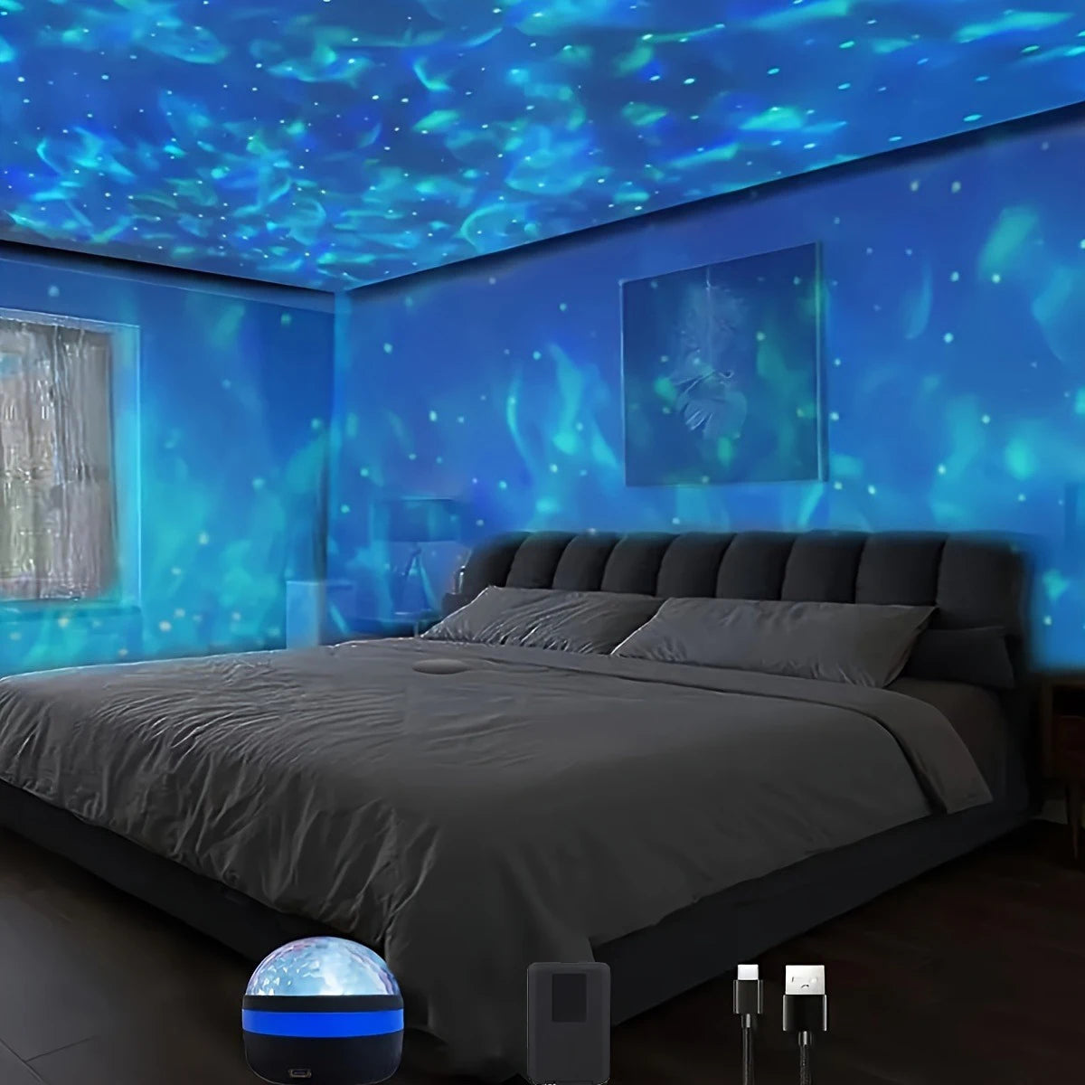 1pc LED Galaxy Star Projector Light,USB Powered,Water ripple Wave,Remote Controlled Bedroom Night Lamp,For Party,Home Theater