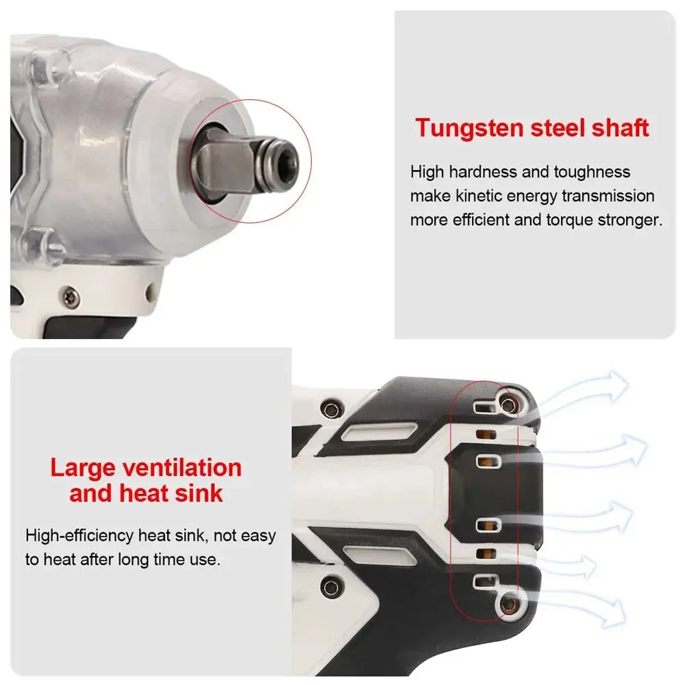 1000Nm 21V Cordless Electric Impact Wrench Drill Gun Ratchet Driver + 2 Battery