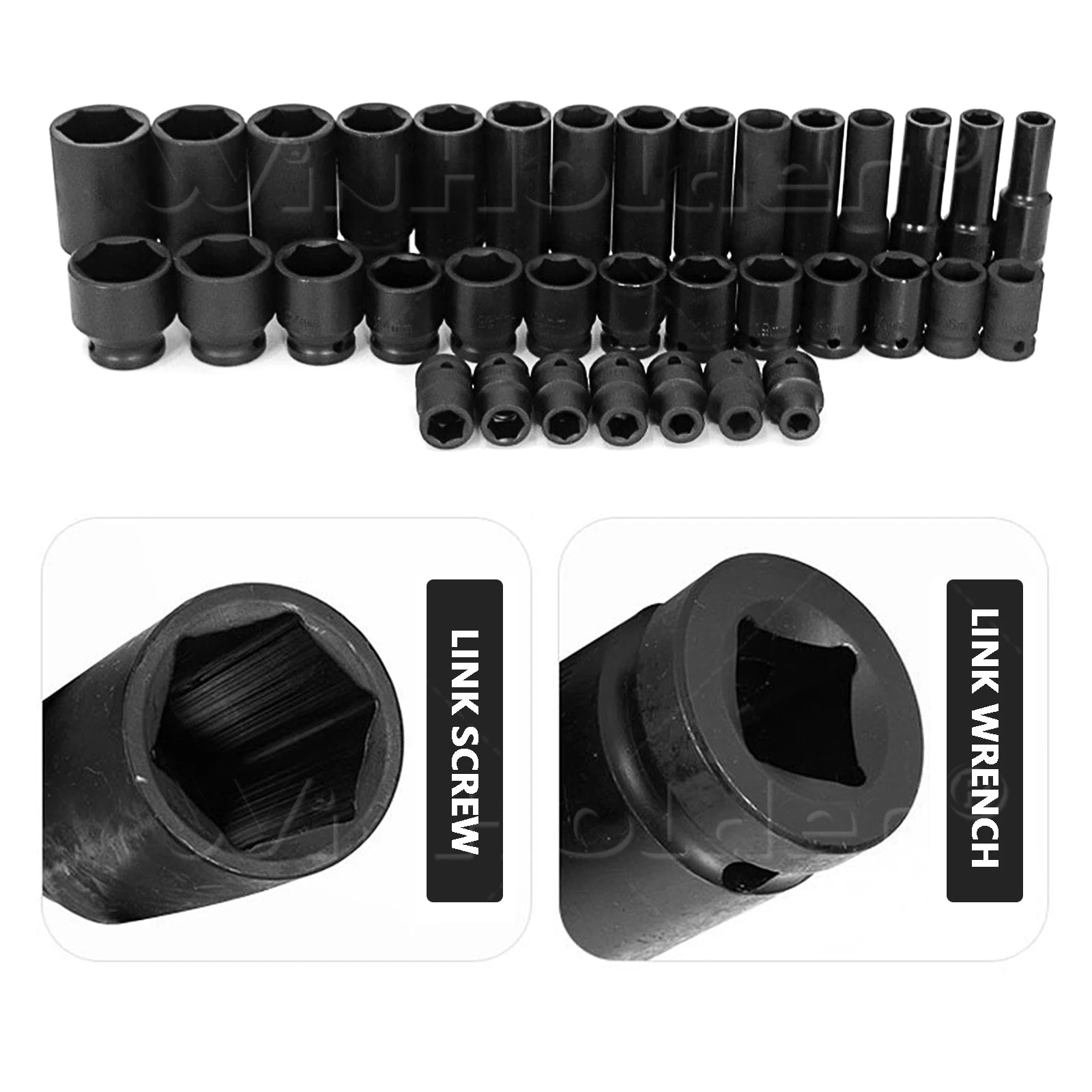 35pcs 1/2" Drive 6 Point 8-32mm Metric Deep Impact Socket Set Car Garage Tools with Case