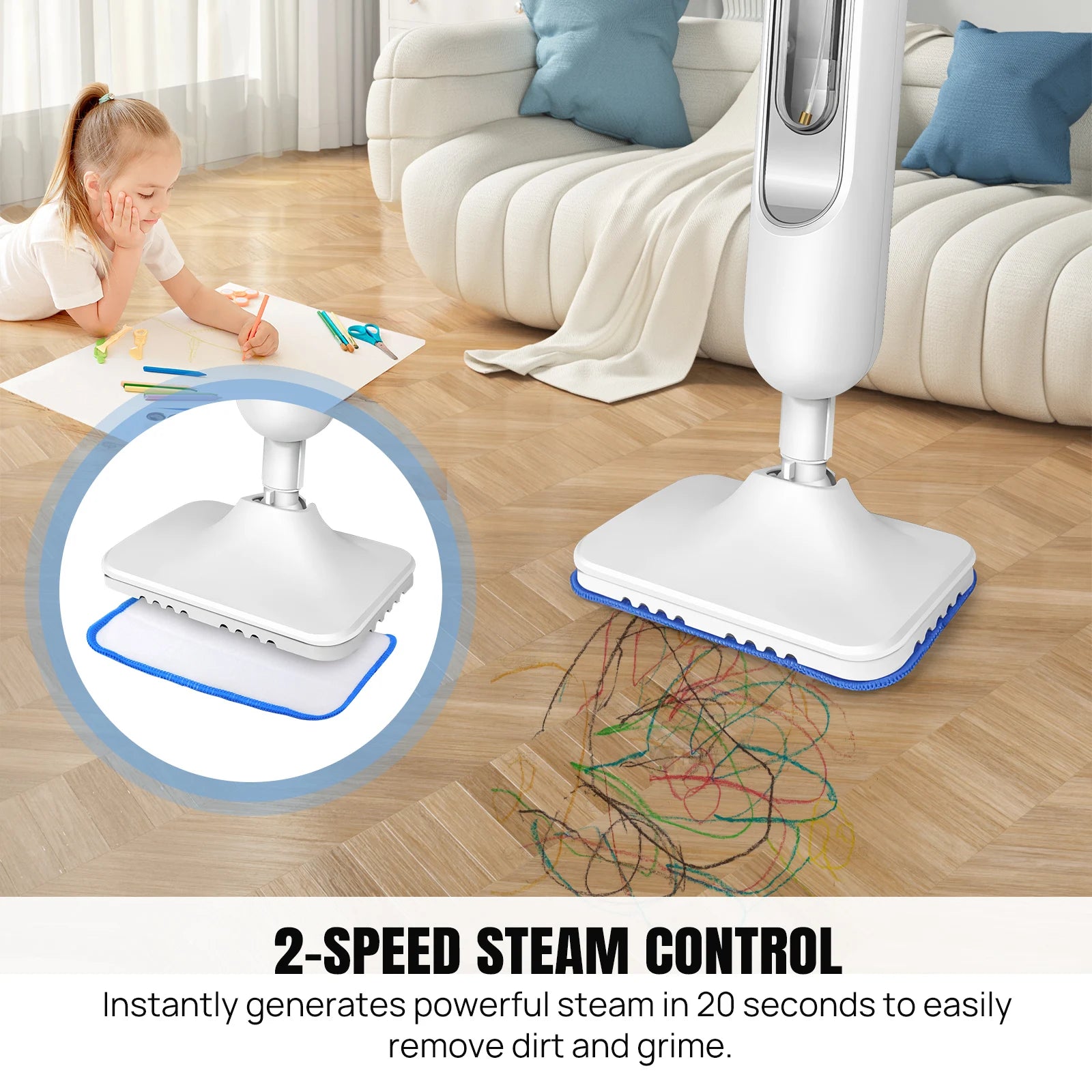 Steam Mop&Detachable Steam Cleaner,1500W Powerful Floor Steamer,Removes up to99.9%of Bacteria andViruses,for Carpet  Clean,400ml