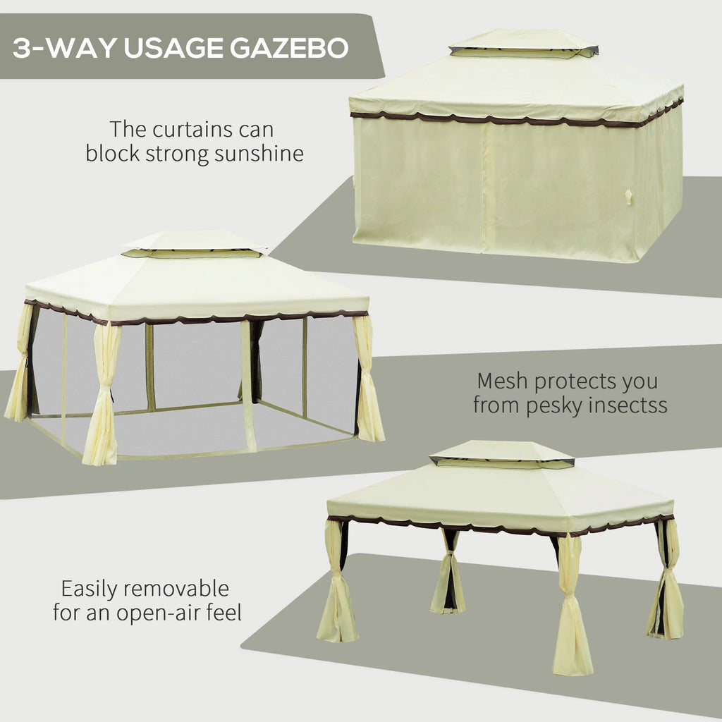 Aluminum Garden Gazebo,Double Roof Outdoor Gazebo Canopy Shelter with Netting&Curtains for Garden,Lawn,Backyard and Deck,Cream