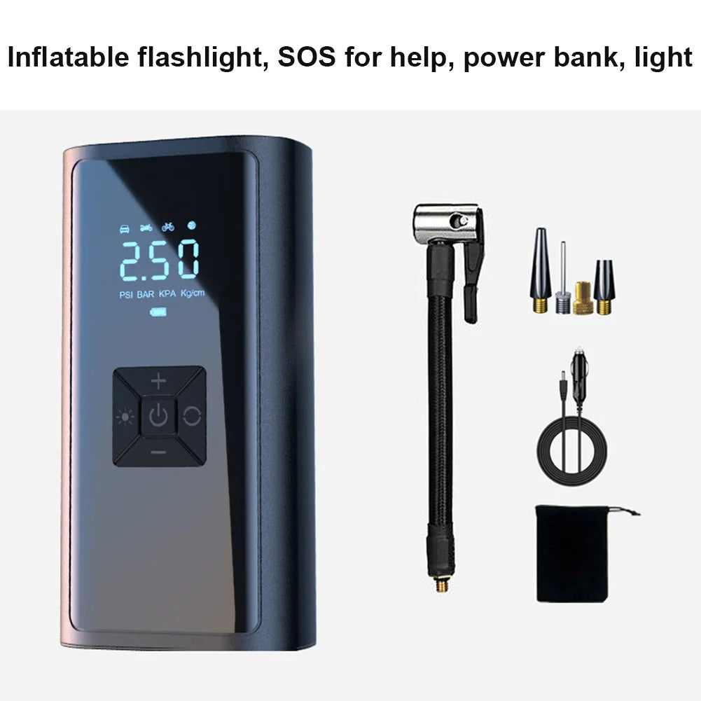 Electric Tire Pump with LED Light Portable Car Inflator Pump LCD Display Car Tire Inflator for Automobile Bicycle Ball