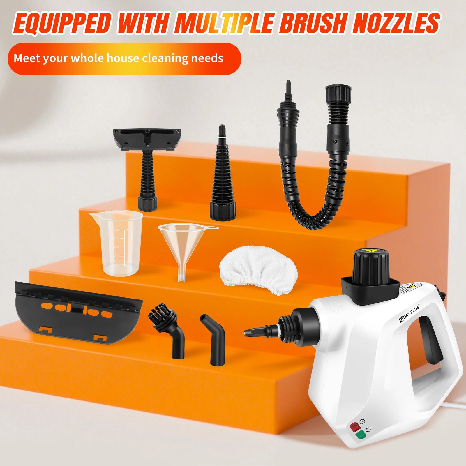 High Pressure Steam Cleaner with 2.5 m Cable,Steam Cannon and 9-Piece Accessory Set for Removing Stains on Multiple Surfaces