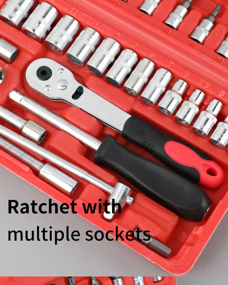 46-Piece Tool Set - General Home Use Craft Toolbox, Motorcycle Car Repair Tool Set, with Plastic Tool Box Storage Box