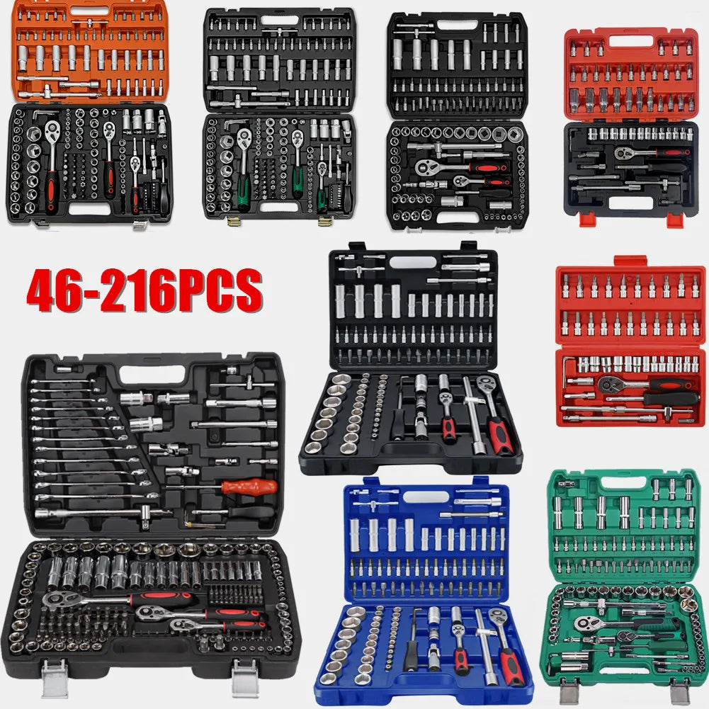 94/172/216X Socket Set 1/4" 1/2" 3/8" Ratchet Screwdriver Ratchet Torque Wrench Metric Extension Bar Auto Repairing Garage Kit