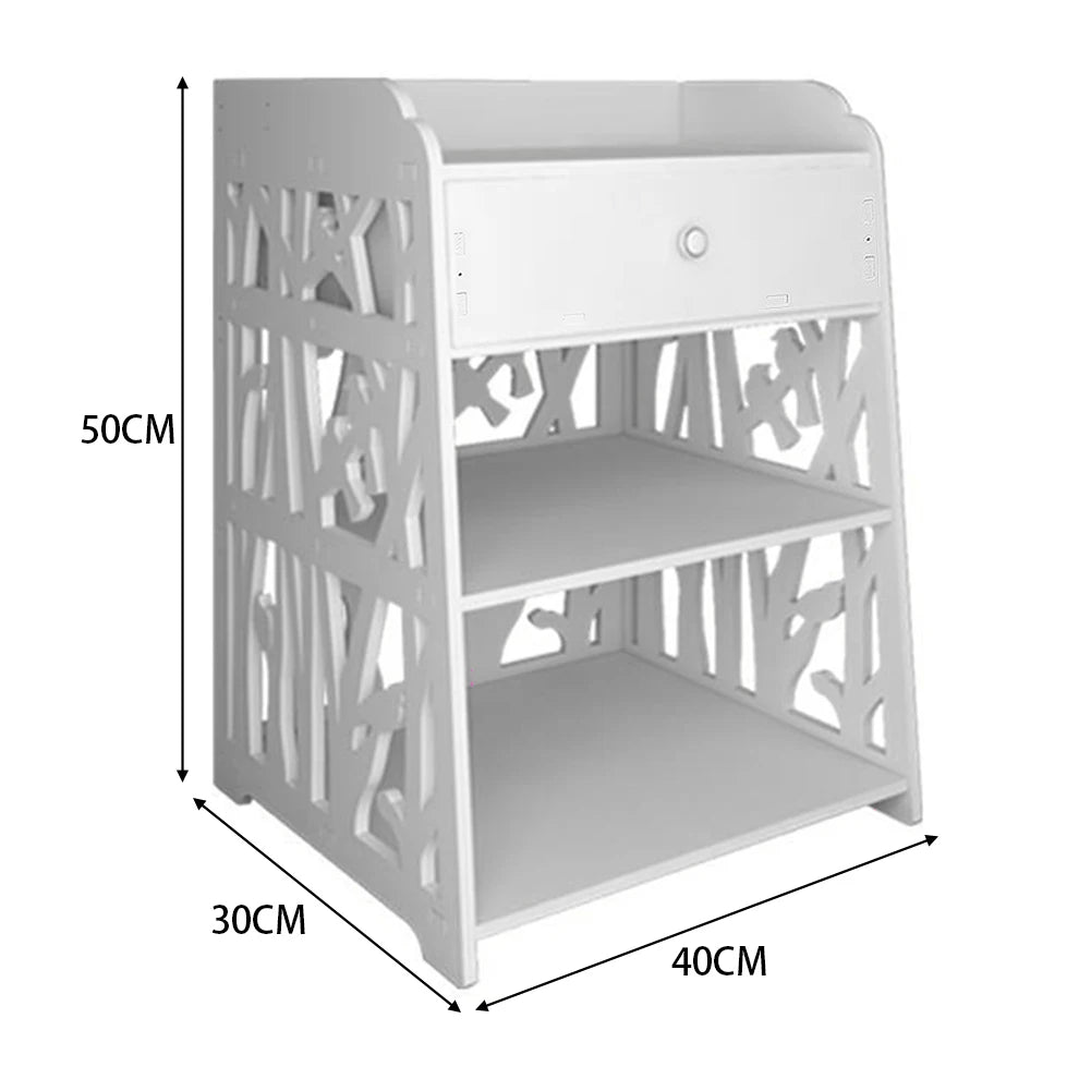 White hollow carved bird pattern bedside table with drawers bedroom living room side table storage cabinet