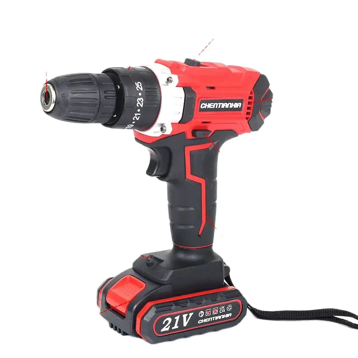 21V Cordless Combi Hammer Impact Drill Driver Electric Screwdriver 2 Battery Set Cordless Hand Drill