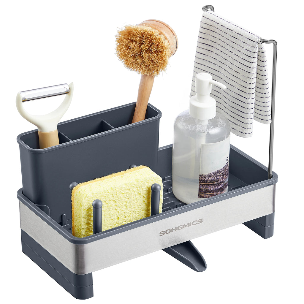 SONGMICS Sink Organizer with Rotatable Spout, Stainless Steel Sponge Holder, for Kitchen