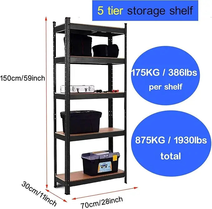 5 Tier Heavy Duty Galvanised Adjustable Shelf Racking Unit Storage Rack 875KG Capacity Metal Shelves Workshop, Shed, Office,Home