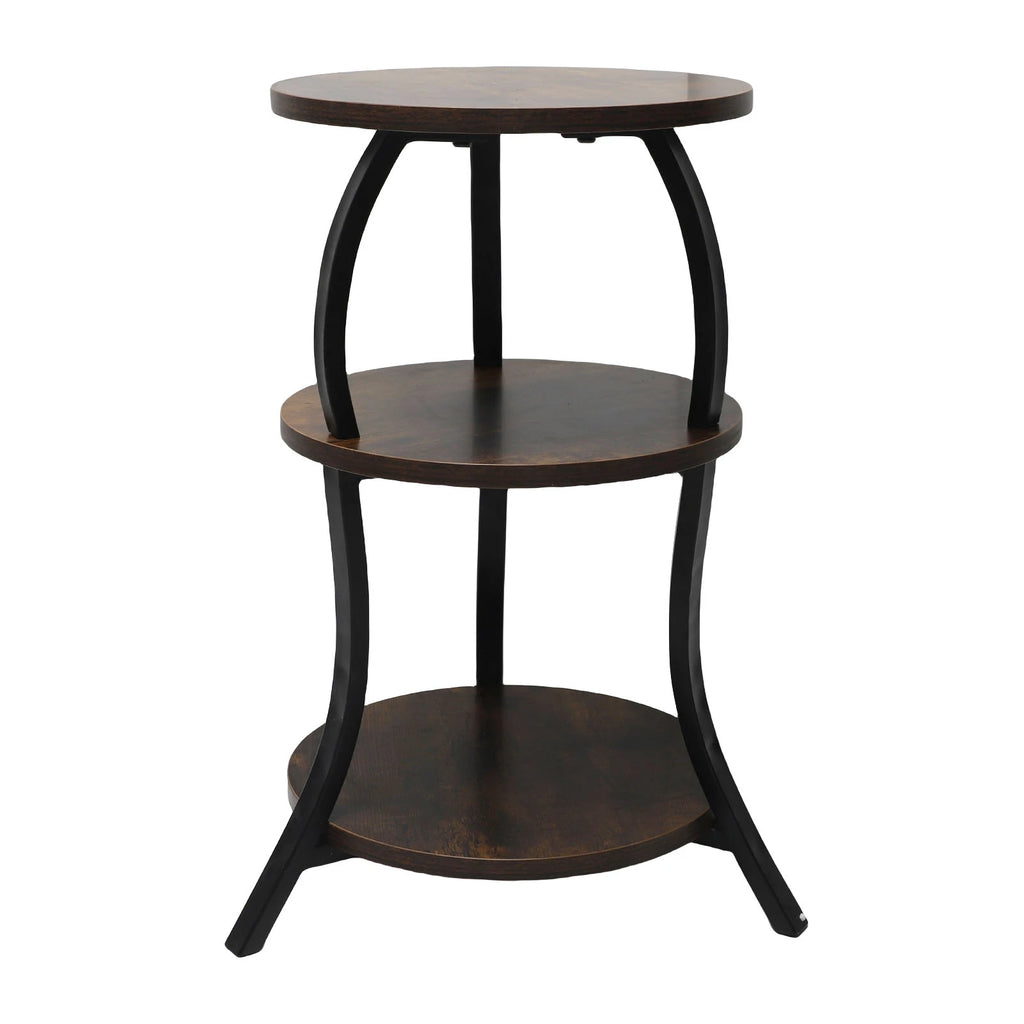 3 Tier Round End Table Bedside Table MDF Metal Frame Rustic Accent Table Nightstand for Couch Bedroom Living Room
