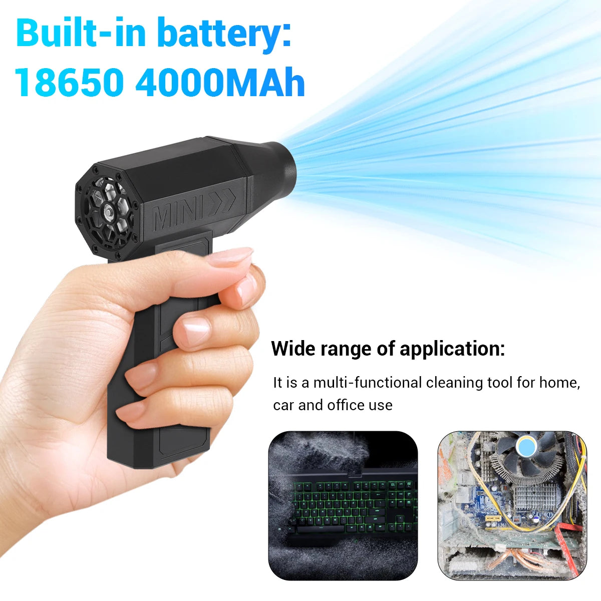 130,000RPM Air Blower Turbo Super Jet Fan USB Electric Power Handheld Mini Dust Cleaner 3High Speed Duster Gun Cleaning Tool