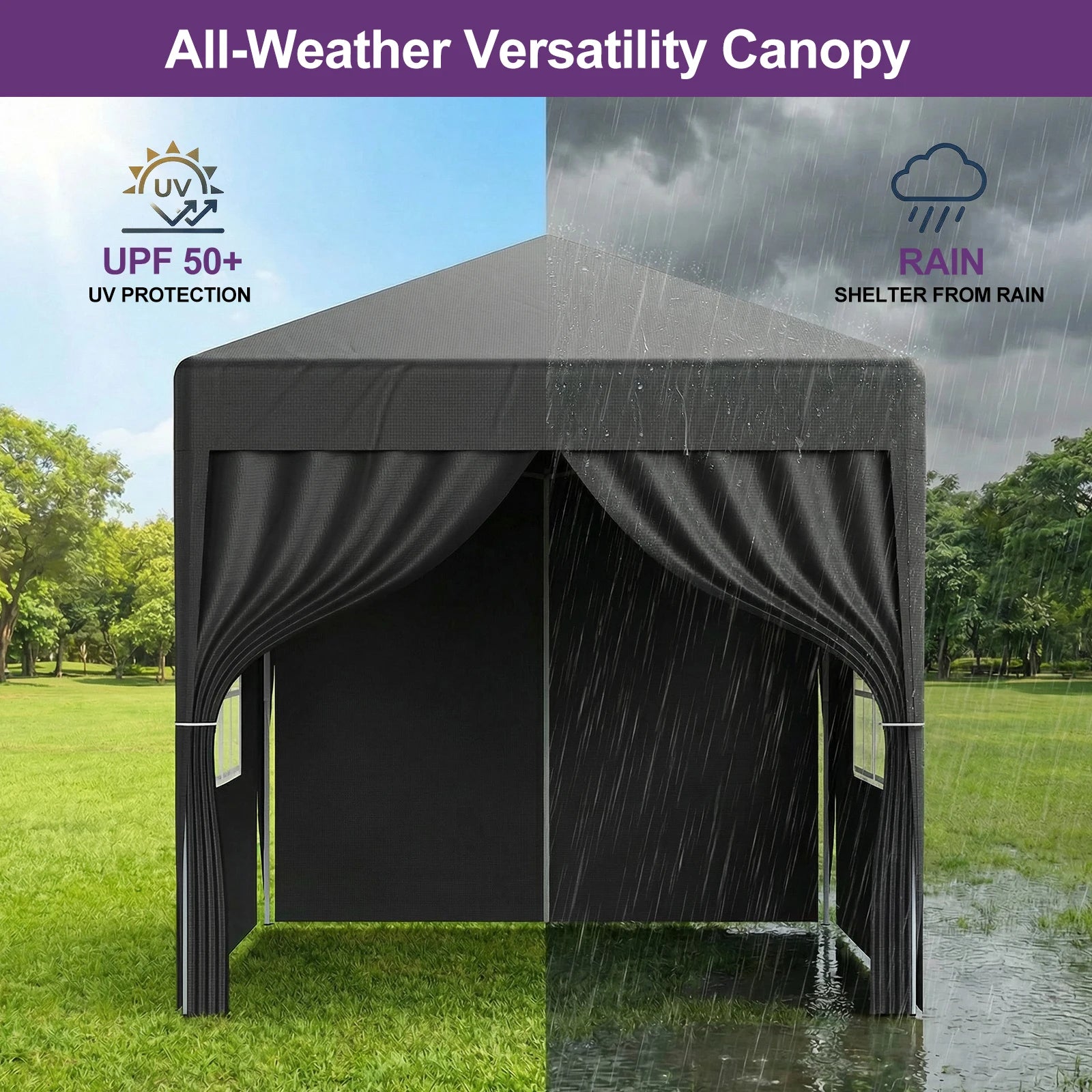 LOEFME Pop up Gazebo 2x2m Outdoor Shelter Commercial Market Stall W/ 4 Side Waterproof Windproof Sun Shelter Garden Camping Tent