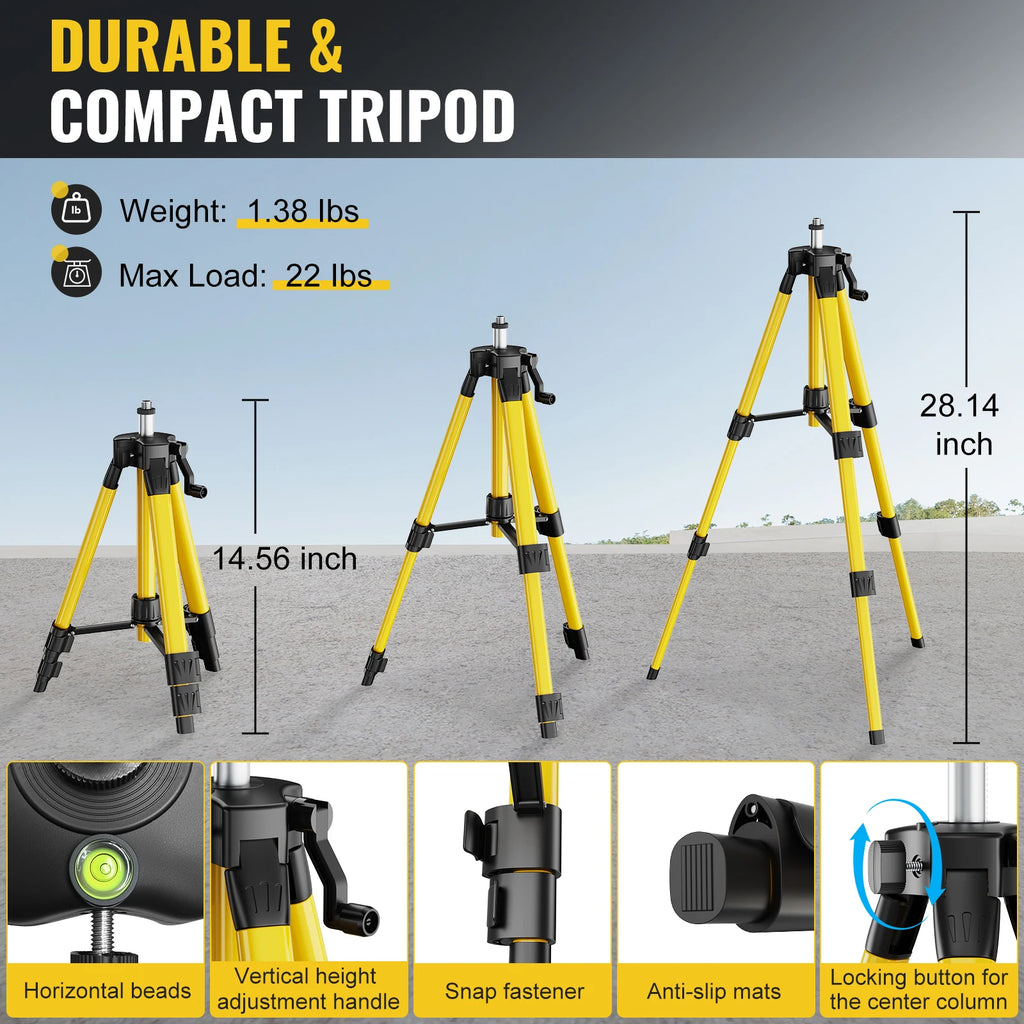 CONENTOOL Laser Level with Tripod, Multifunctional 4D 16 Cross Lines, 360° Rotation Window Self-Leveling, 2 Batteries & Charger