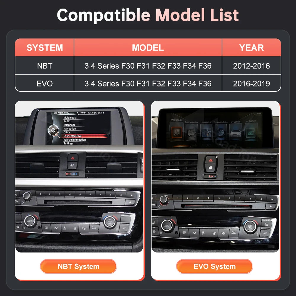 12.3'' Wireless CarPlay Car Multimedia Display Screen For BMW 3 4 Series F30 F31 F32 F33 F34 F36 NBT EVO with Android Auto