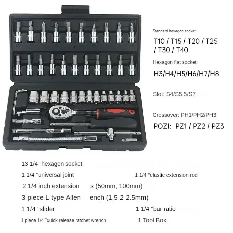 46pcs NEW Car Repair Tool Kit 46/53 Piece/Set Socket Set Car Repair Tool Ratchet Torque Wrench Combo Auto Repairing Tool Set