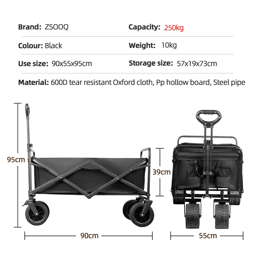 Big Tank Wheels Large Capacity Foldable Cart 500lbs Beach Wagon for Sand Garden Outdoor Picnic Collapse Shopping Trolleys Cart