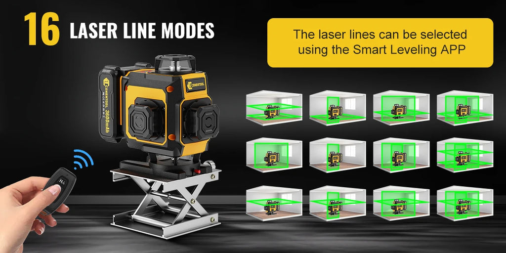 CONENTOOL Laser Level with Tripod, Multifunctional 4D 16 Cross Lines, 360° Rotation Window Self-Leveling, 2 Batteries & Charger