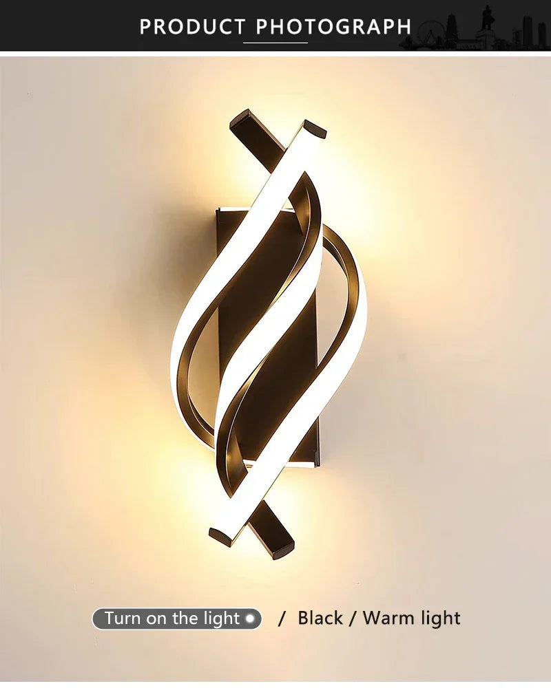 Curved Spiral Design LED Wall Lamp for Bedroom Bedside Corridor Living Room Staircase Corridor Lighting Fixture Home Decor Light