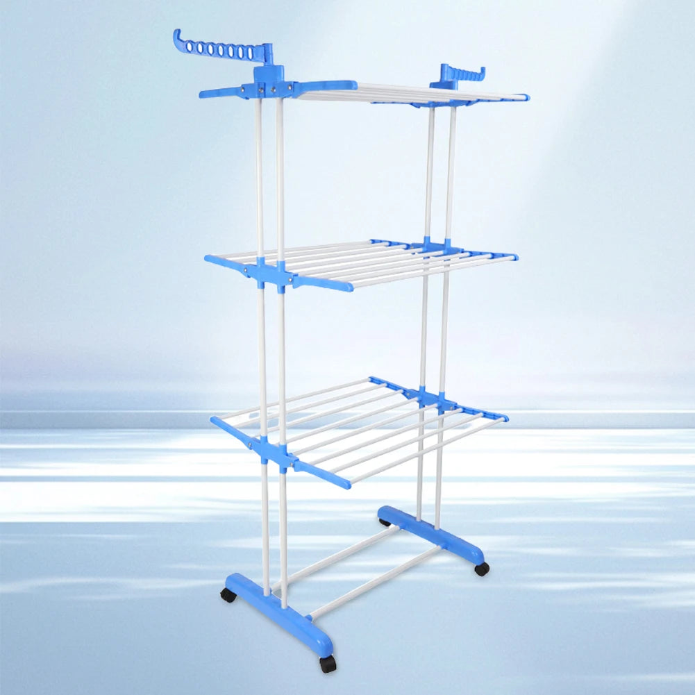 4-Tier Foldable Drying Rack Clothes Drying Rack with 4 Castors Rolling Clothes Horses Dryer Rack for Towels Clothes Shoes Linen