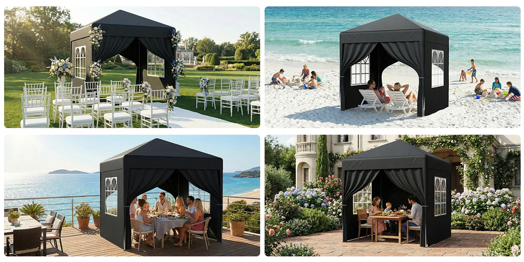 LOEFME Pop up Gazebo 2x2m Outdoor Shelter Commercial Market Stall W/ 4 Side Waterproof Windproof Sun Shelter Garden Camping Tent