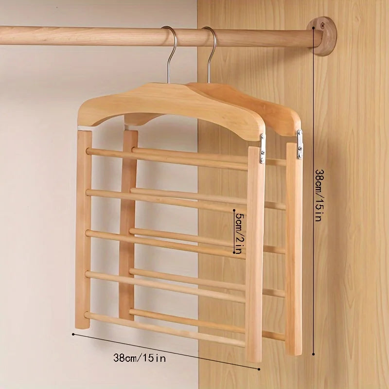Solid Wood Multifunctional Multi-tier Trouser Rack Household Wooden Coat Rack Towel Scarf Tie Storage Rack Flocking Non-marking