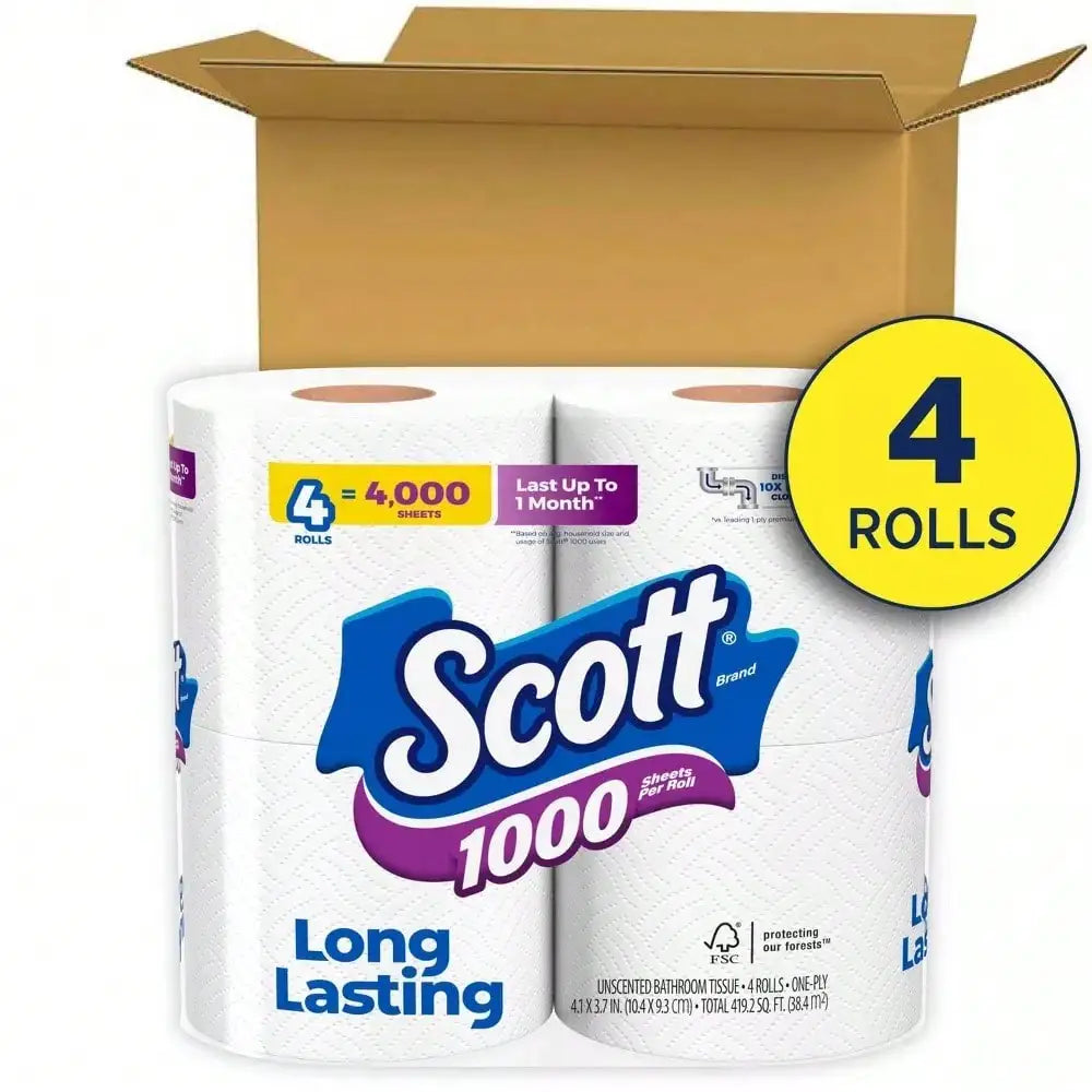 1000 Sheets Toilet Paper - Soft Absorbent Bathroom Tissue Rolls