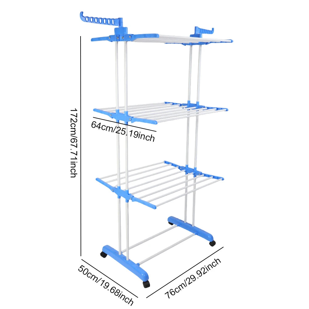 4-Tier Foldable Drying Rack Clothes Drying Rack with 4 Castors Rolling Clothes Horses Dryer Rack for Towels Clothes Shoes Linen